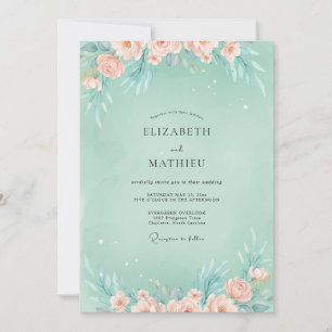 Convite Casamento Peônia Pêssego Empoeirado Espuma do Mar