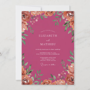 Convite Casamento Peônia Pêssego Magenta