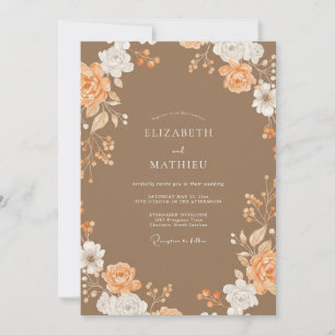 Convite Casamento Peônia Pêssego Marrom