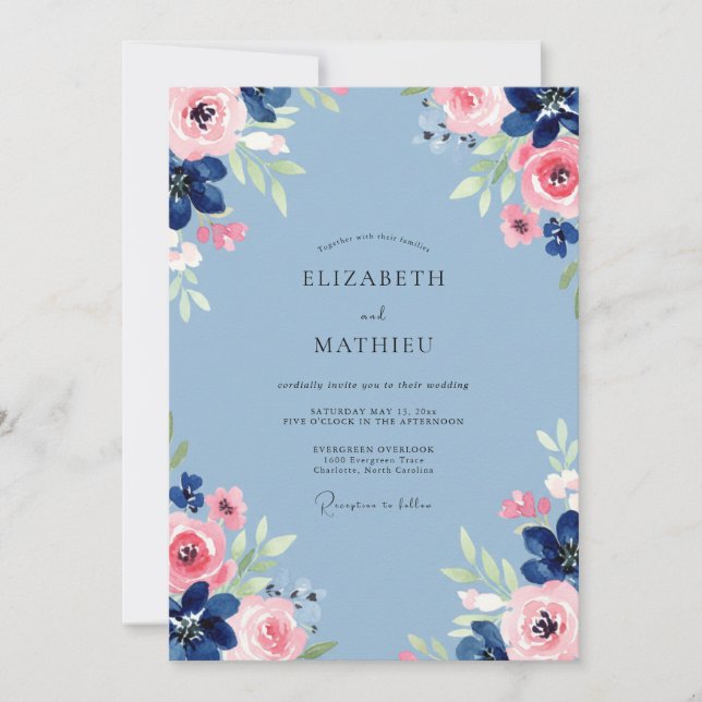 Convite Casamento Peônia Rosa Azure (Frente)