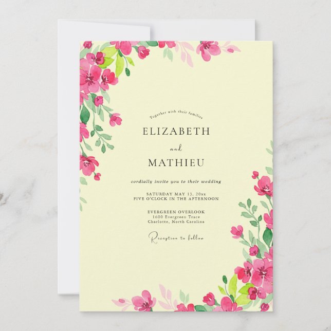 Convite Casamento Peônia Rosa Limão (Frente)