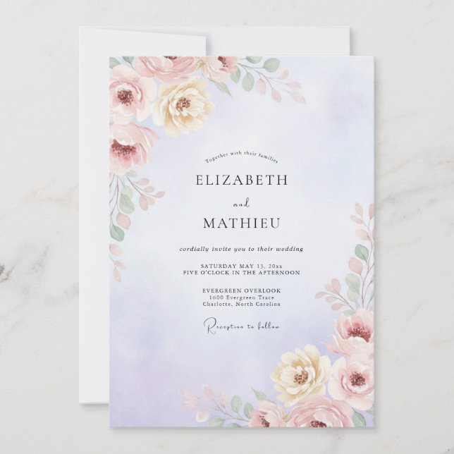 Convite Casamento Peônia Rosa Malva (Frente)