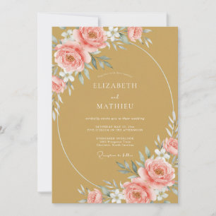 Convite Casamento Peônia Rosa Ochre