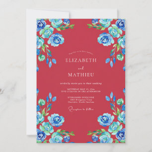 Convite Casamento Peônia Safira Carmesim