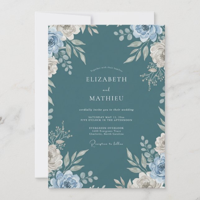 Convite Casamento Peônia Slate (Frente)