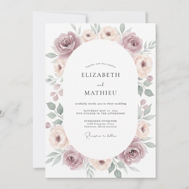 Convite Casamento Peônia Slate Roxo Suave (Frente)