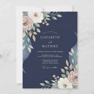 Convite Casamento Peônia Taupe Meia-Noite