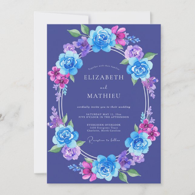 Convite Casamento Peônia Violeta Índigo (Frente)