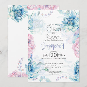 Convite Casamento  Pêonias Azuis e Bubblegum Rosa