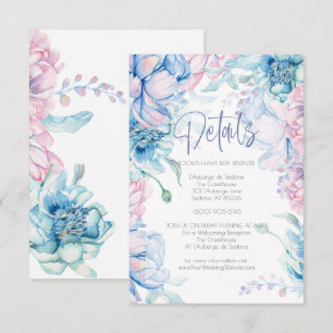 Convite Casamento  Pêonias Azuis e Bubblegum Rosa
