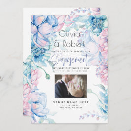 Convite Casamento | Peônias Rosa Bubblegum e Azul Céu