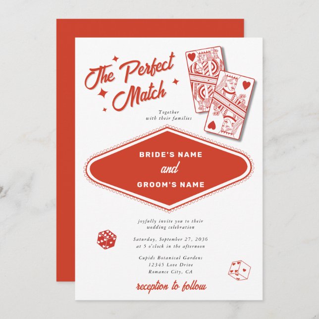 Convite Casamento Perfeito de Combinação de Destino de Las (Frente/Verso)