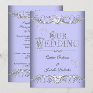 Convite Casamento Periwinkle Azul Prata Diamante Corações