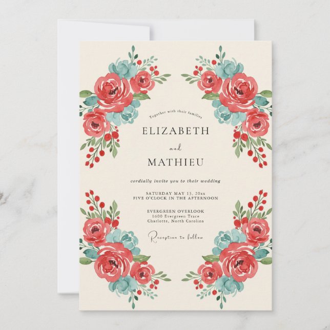 Convite Casamento Pérola Água Coral Empoeirada (Frente)
