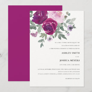 Convite Casamento Pérola Branco Floral Rosa Magenta Rico