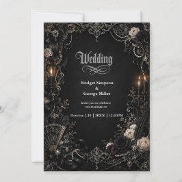 Convite Casamento Pérola Rosa Barroco Vitoriano Gótico