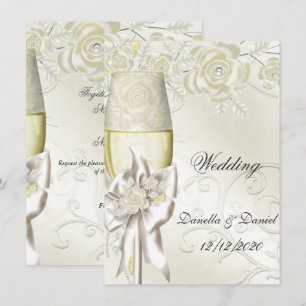 Convite Casamento Pérolas Creme Florais Rosas Douradas 2