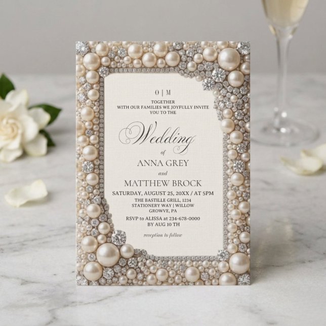 Convite Casamento Pérolas Elegantes (Criador carregado)