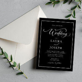 Convite Casamento Personalizado Clássico Elegante Preto e 