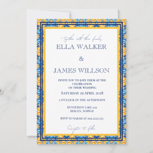 Convite Casamento Personalizado com Azulejo Marroquino Gro (Frente)