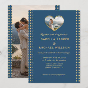 Convite Casamento personalizado com bolinhas douradas e az