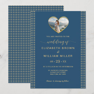 Convite Casamento personalizado com bolinhas douradas e az