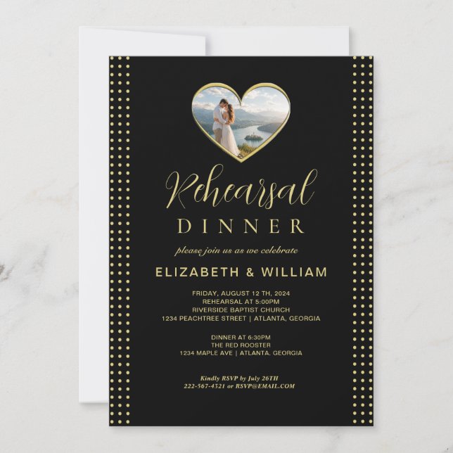 Convite Casamento personalizado com bolinhas douradas e pr (Frente)