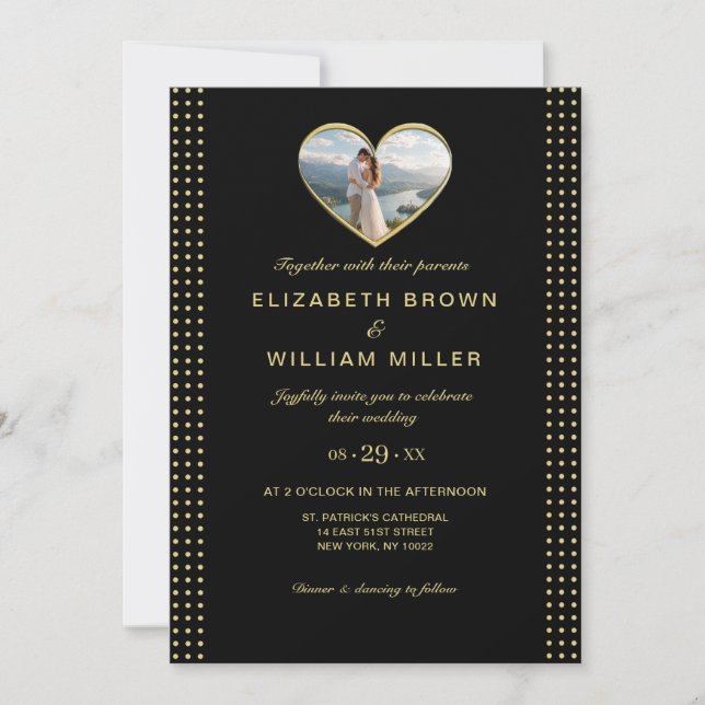 Convite Casamento personalizado com bolinhas douradas e pr (Frente)