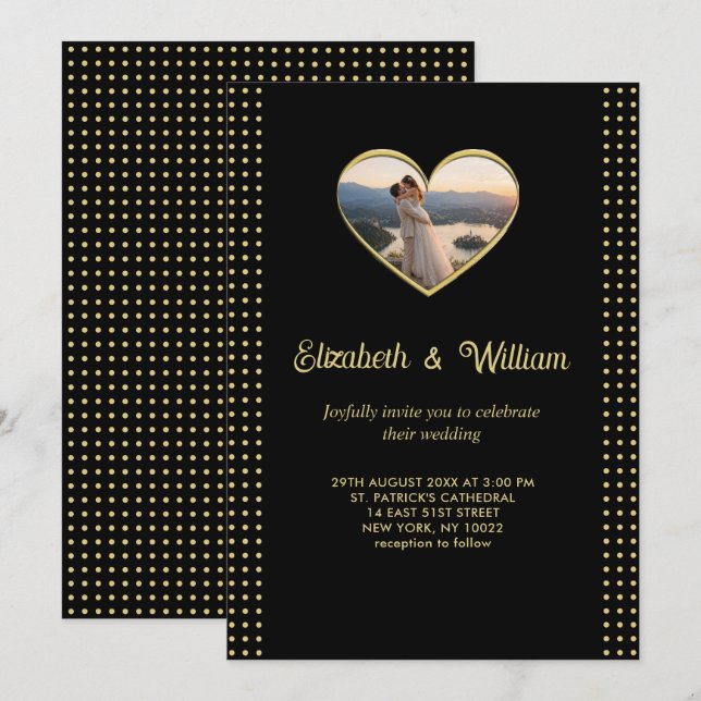 Convite Casamento personalizado com bolinhas douradas e pr (Frente/Verso)