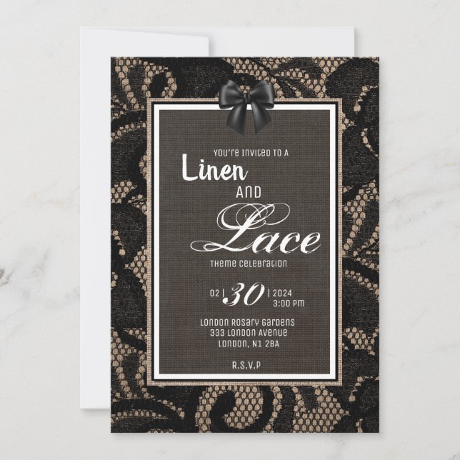 Convite Casamento personalizado com burlap, linho e renda (Frente)