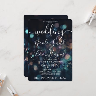 Convite Casamento Personalizado com Faíscas Bokeh Azul Esc