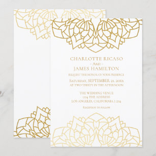 Convite Casamento Personalizado com Padrão Branco Dourado