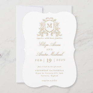 Convite Casamento Personalizado Da Crest. Monograma Dourad