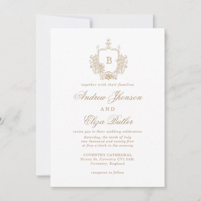 Convite Casamento Personalizado Da Crest. Monograma Dourad (Frente)