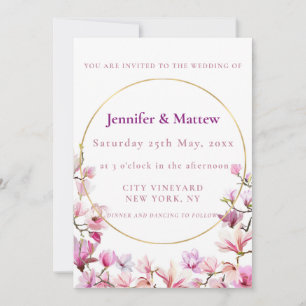 Convite Casamento Personalizado Da Magnólia Rosa Delicada