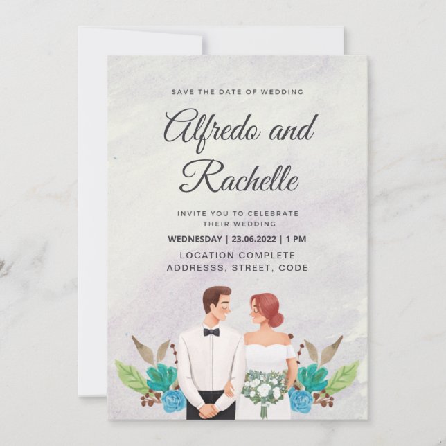 Convite Casamento Personalizado De Aquarela Elegante (Frente)