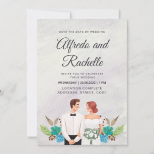 Convite Casamento Personalizado De Aquarela Elegante