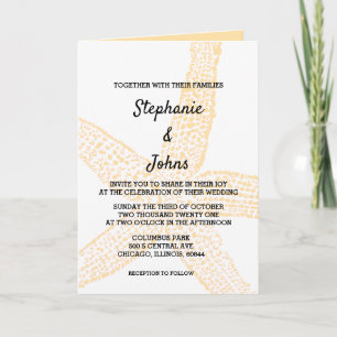 Convite Casamento Personalizado de Beige Peach Starfish Am