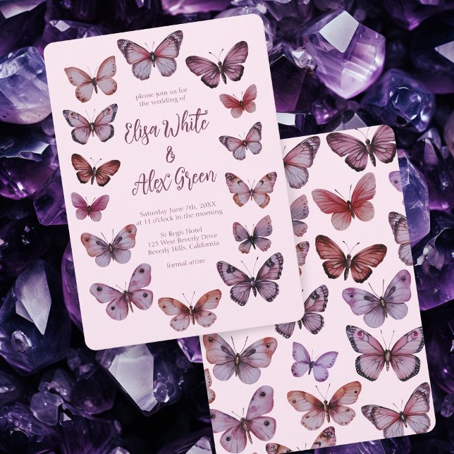 Convite Casamento PERSONALIZADO De Borboletas Elegantes (Elegant Butterflies CUSTOM Purple Pink Wedding Invitation
)