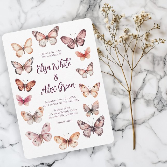 Convite Casamento PERSONALIZADO De Borboletas Elegantes (Elegant Butterflies CUSTOM Wedding Invitation
)