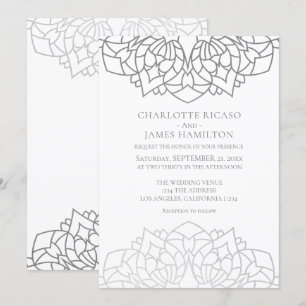Convite Casamento Personalizado De Cinza Mandala Silver