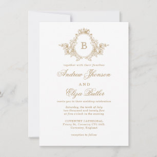 Convite Casamento Personalizado de Crest Dourado Monograma