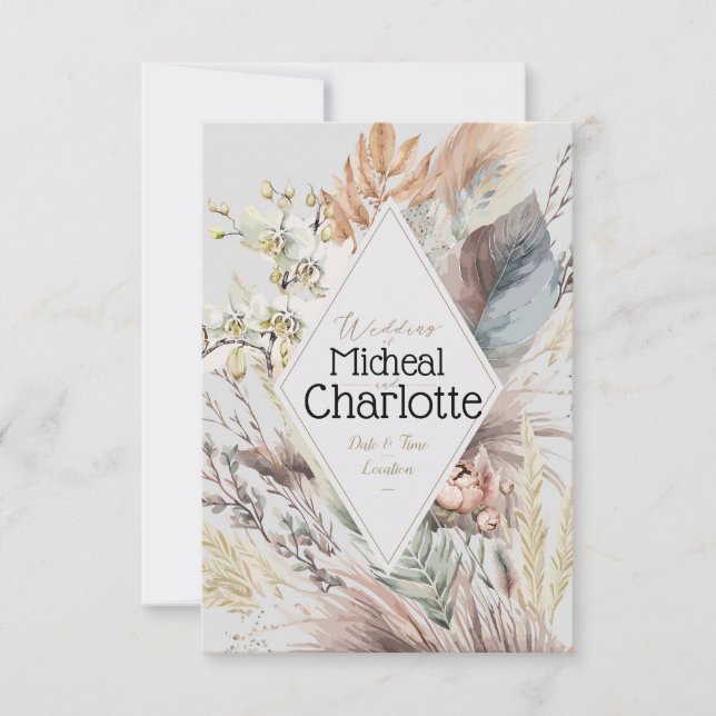 Convite Casamento Personalizado de Estilo Boho (Frente)