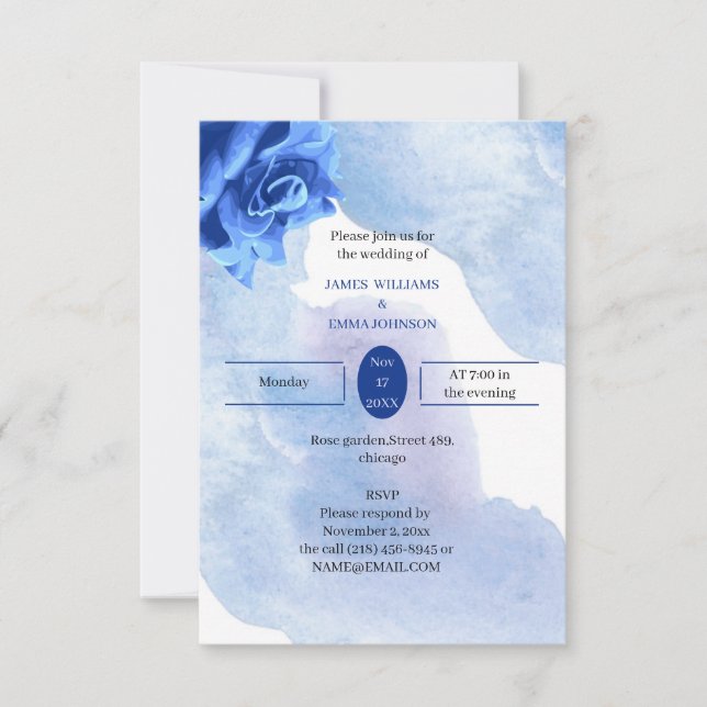 Convite Casamento Personalizado De Flor Azul Elegante (Frente)