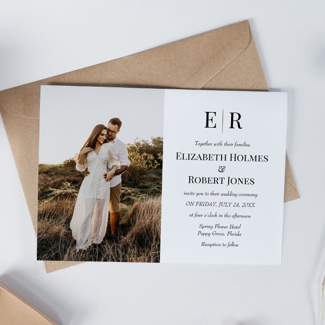 Convite Casamento Personalizado De Fotografia Do Monograma (Elegant Monogram Custom Photo Wedding Invitation on boho table)