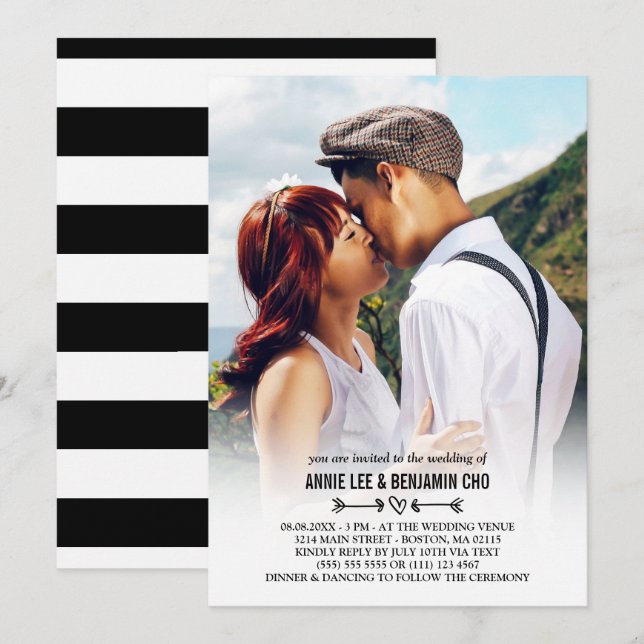 Convite Casamento Personalizado de Fotografias de Coração  (Frente/Verso)