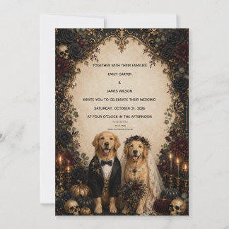 Convite Casamento Personalizado de Golden Retriever Gótico