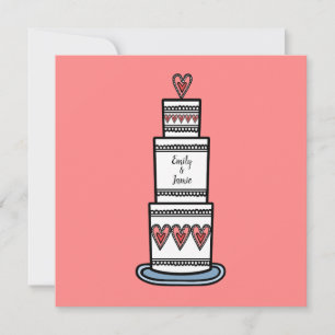 Convite Casamento Personalizado De Ilustração De Bolo De C