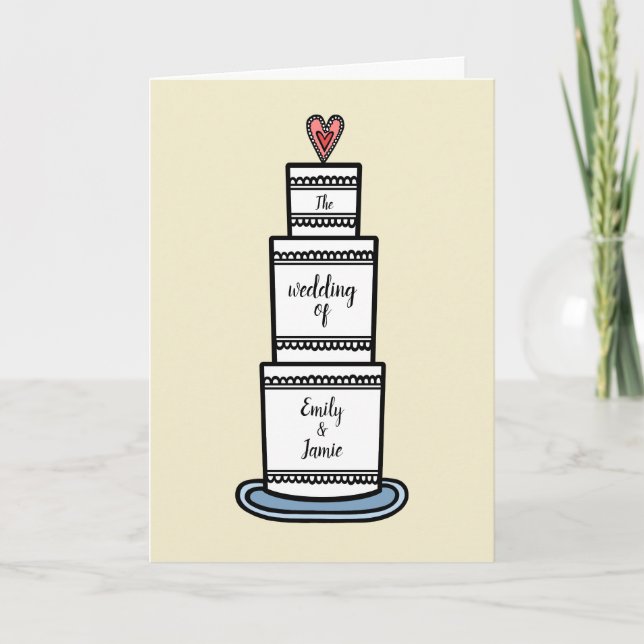 Convite Casamento Personalizado De Ilustração De Bolo De C (Frente)