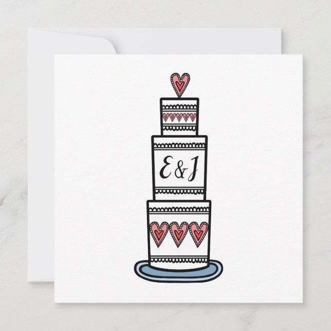 Convite Casamento Personalizado De Ilustração De Bolo De C (Frente)